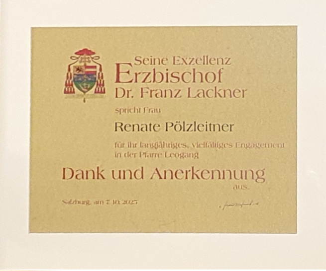 Urkunde für Renate Pölzleitner